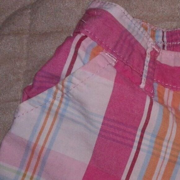 Old Navy Toddler Shorts Plaid Pockets Zipper Velcro Elastic 12-18M Pink Orange - Picture 3 of 5